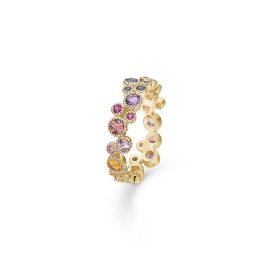 Luxury Rainbow ring i 14 karat guld fra Mads Z Gold Label med farvede natursten i regnbuens farver.